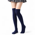 Chaussettes hautes 35-38 en maille bleu marine côtelée style classique
