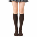 Chaussettes hautes 35-38 marron en maille côtelée extensible - style uni