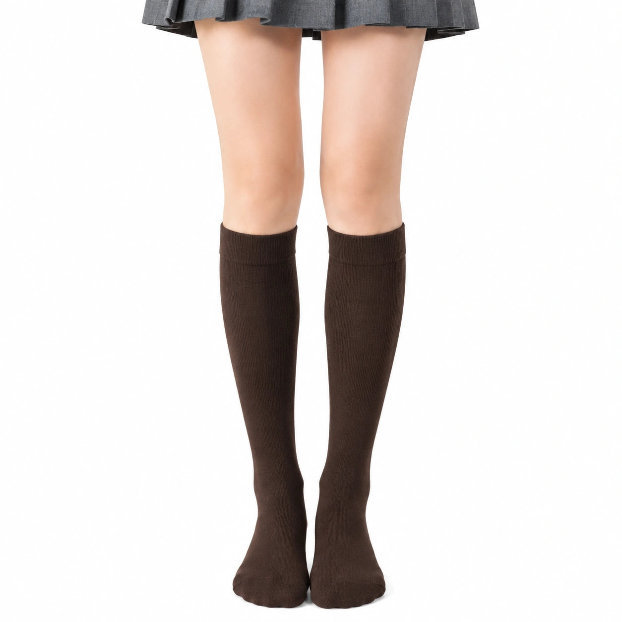 Chaussettes hautes 35-38 marron en maille côtelée extensible - style uni