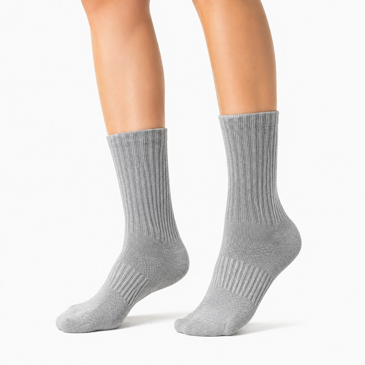 Chaussettes mi-mollet 35-38 en maille grise côtelée unie