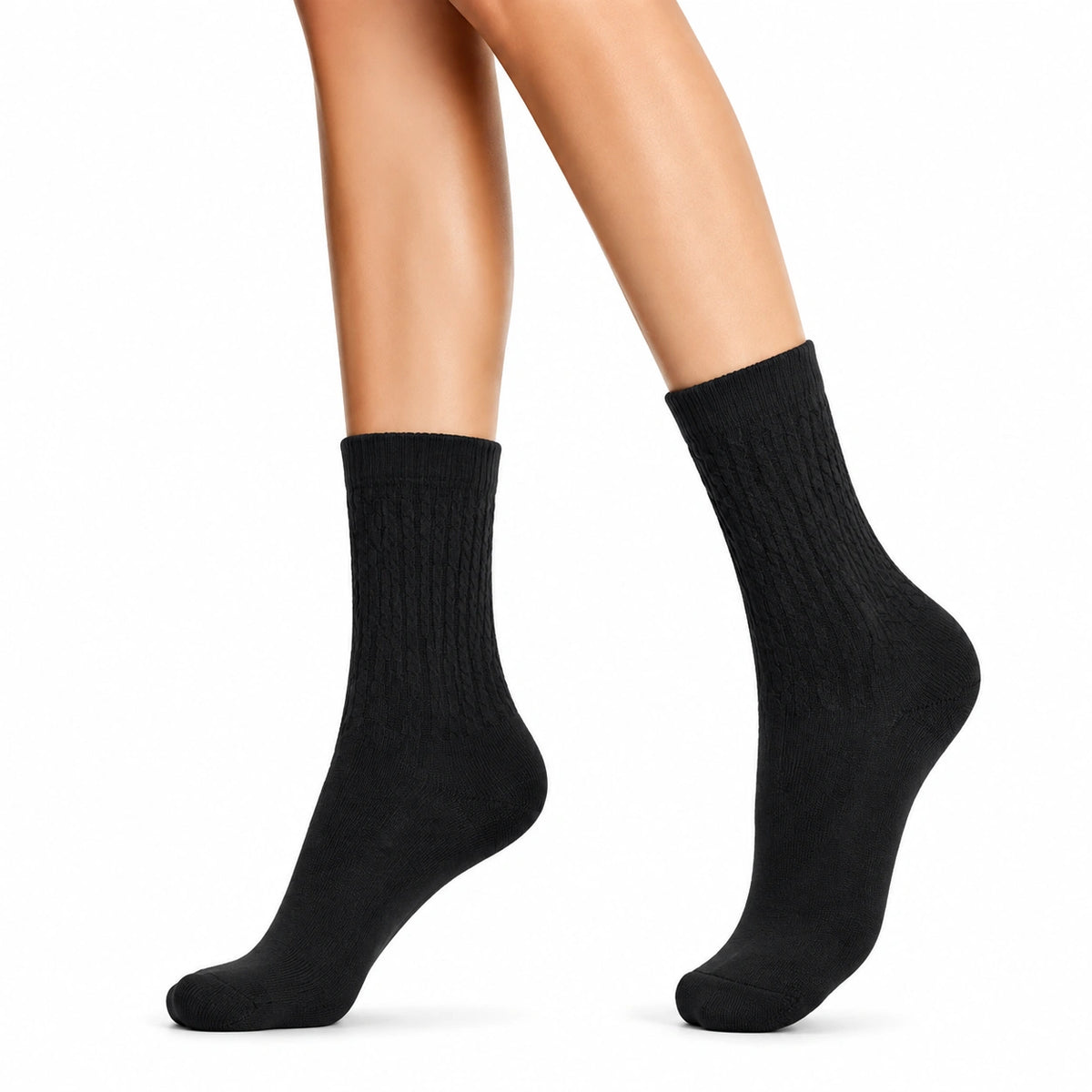 Chaussettes mi-mollet 39-42 noires en maille texturée style classique