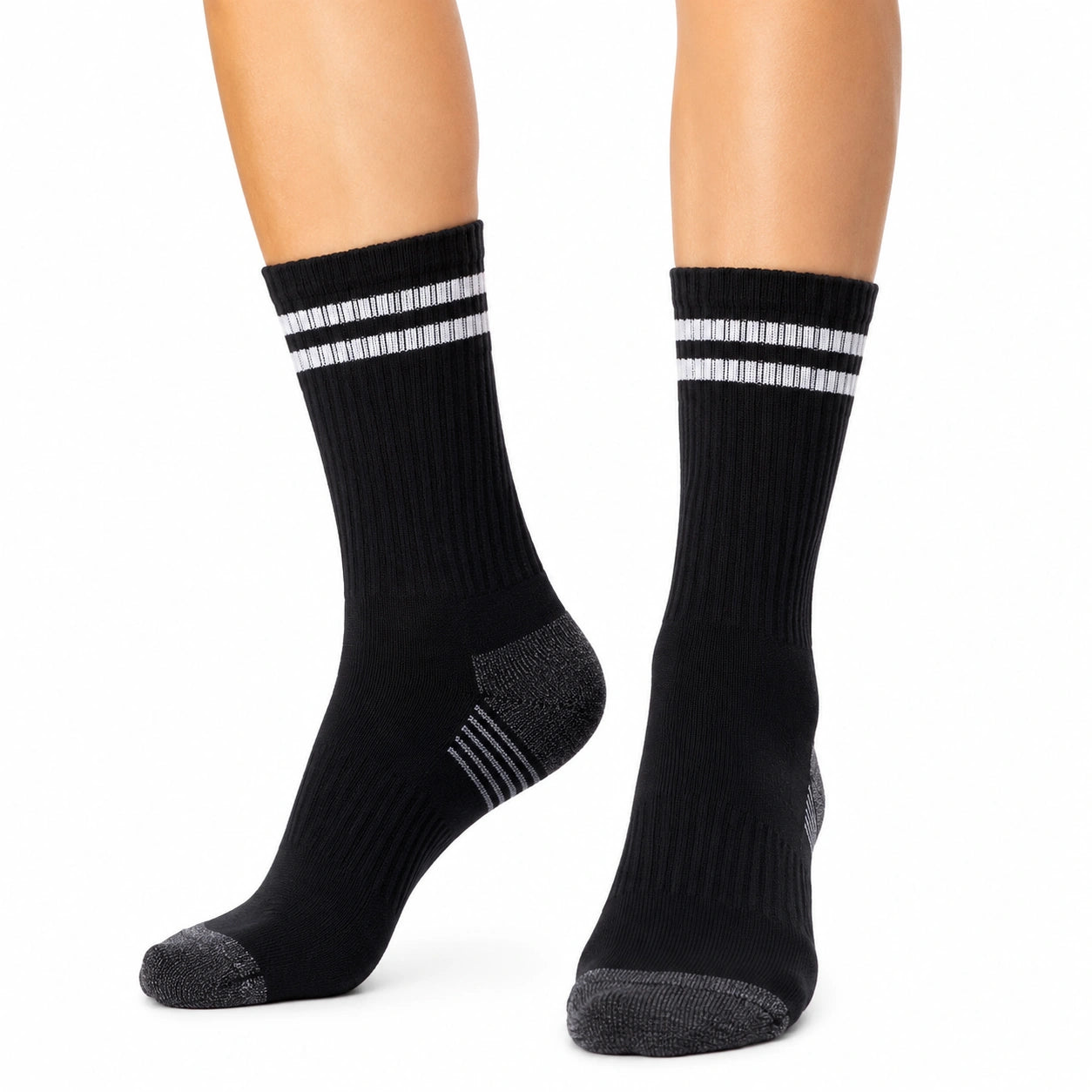 Chaussettes de sport 39-42 noires en maille côtelée à rayures blanches