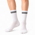 Chaussettes mi-mollet 43-46 en maille blanche à rayures noires pour sport style rétro