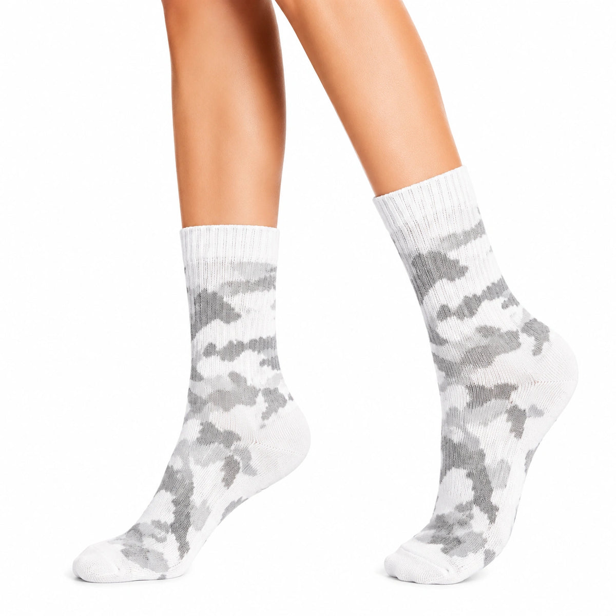 Chaussettes mi-mollet 43-46 en maille blanche et grise motif camouflage style décontracté