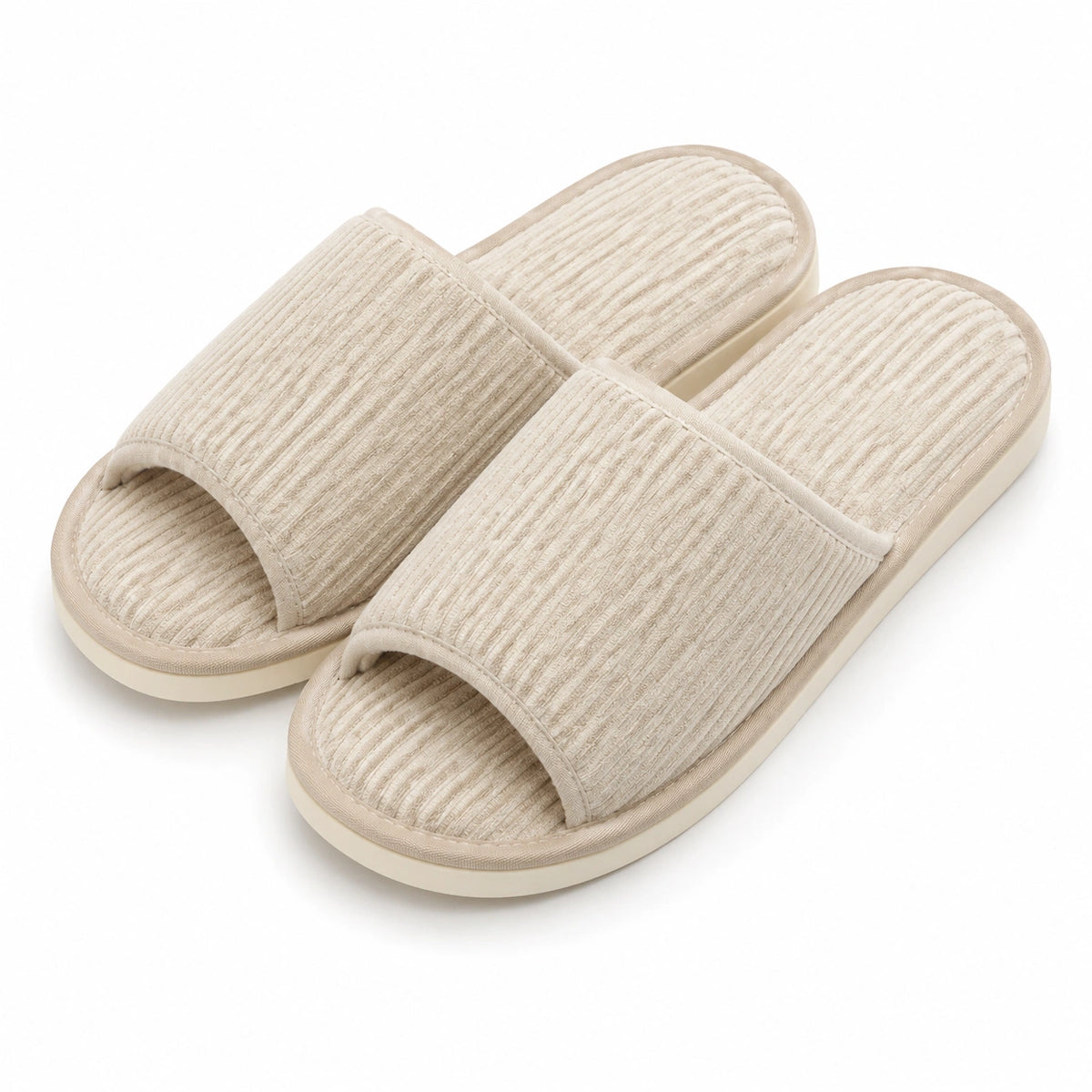 Chaussons ouverts 36/37 en textile côtelé beige pour intérieur