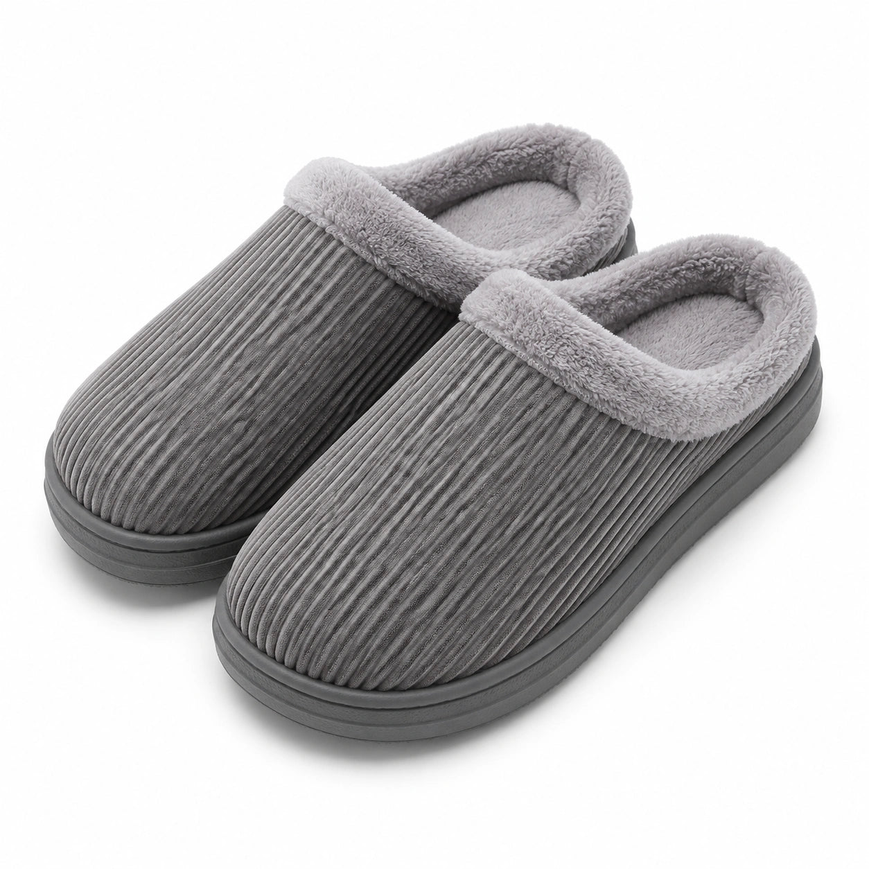 Chaussons 42/43 gris en textile côtelé doublés - intérieur chaud antidérapant