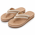Tongs femme 42/43 beige à brides textile décoratives semelle épaisse