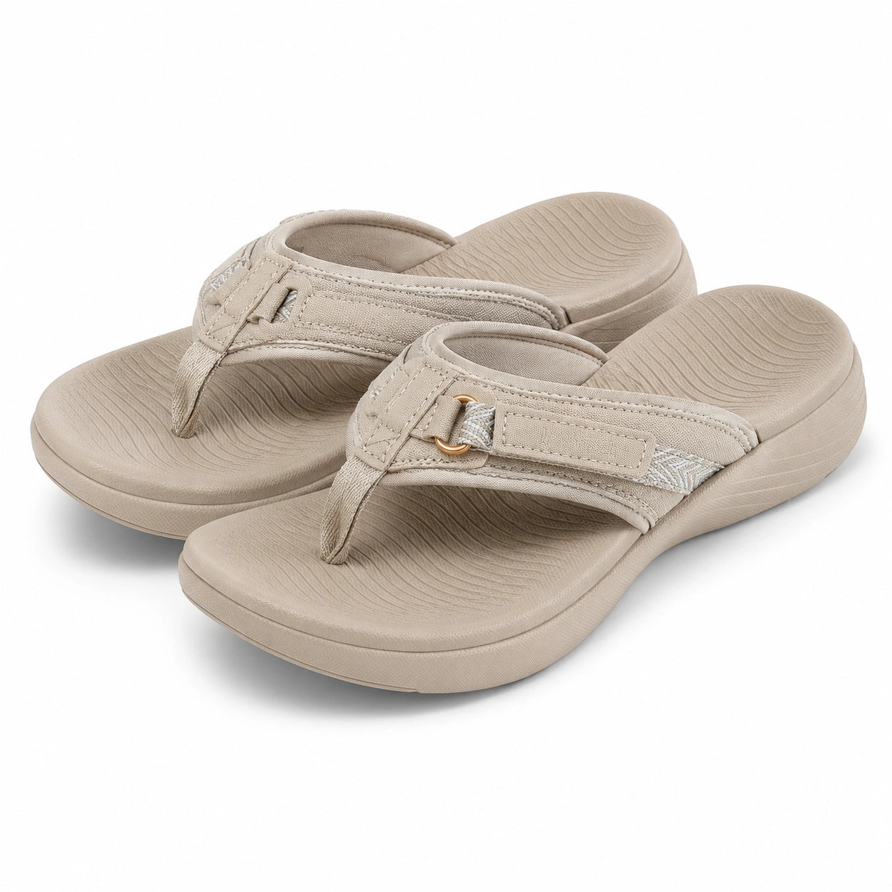 Tongs femme taille 38/39 beige à bride textile réglable semelle amortissante
